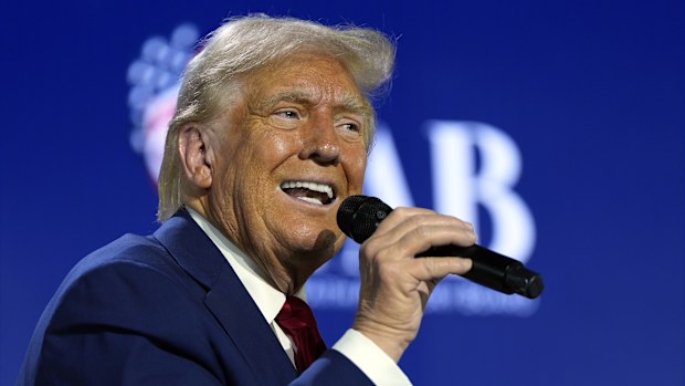 Republican presidential nominee former President Donald Trump speaks during the National Faith Summit at Worship With Wonders Church, Monday, Oct. 28, 2024, in Powder Springs, Ga.