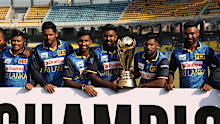 COLOMBO, SRI LANKA - FEBRUARY 14: Sri Lanka pose with the winners trophy after they defeated Australia during the ODI match between Sri Lanka and Australia at R. Premadasa Stadium on February 14, 2025 in Colombo, Sri Lanka. (Photo by Robert Cianflone/Getty Images)
