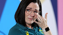 Anna Meares, Chef de Mission of Team Australia, reacts as she speaks at the Australian Olympic Team Wrap Up Press Conference on day fifteen of the Olympic Games Paris 2024 at the Main Press Centre on August 10, 2024 in Paris, France.