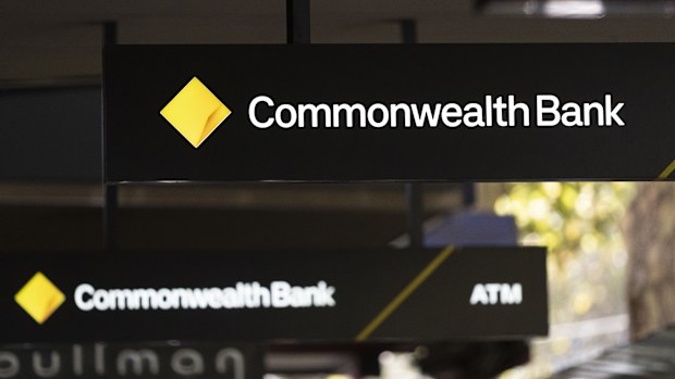 The Commonwealth Bank logo outside a branch.