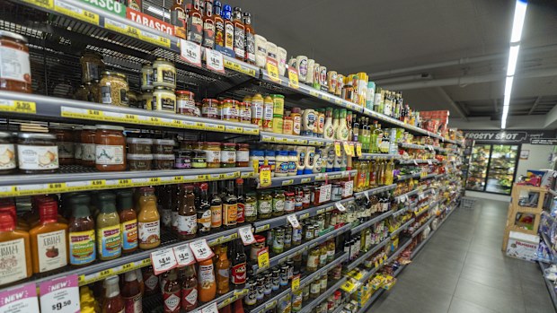 Food items on a supermarket shelf