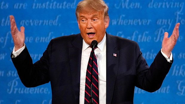 President Donald Trump speaks during the first presidential debate with Democratic presidential candidate former Vice President Joe Biden Tuesday, Sept. 29, 2020, at Case Western University and Cleveland Clinic, in Cleveland. (AP Photo/Julio Cortez)