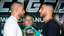 Tyson Pedro (left) faces off with Kris Terzievski at the Uncaged press conference.