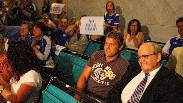 Glen Archer and Ron Joseph at the Kangaroos information night at Dallas Brooks Hall where it was announced that North Melbourne would not move to the Gold Coast .