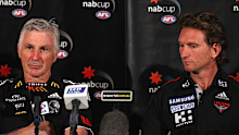 Mick Malthouse and James Hird together in 2011.