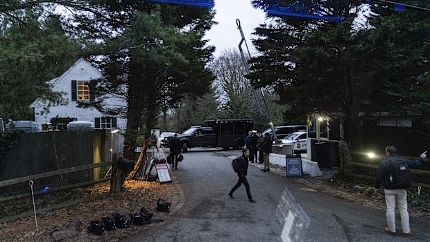 The access road to President Joe Biden's home in Wilmington, Del., is seen from the media van Friday, Jan. 13, 2023. (AP Photo/Carolyn Kaster)