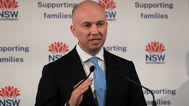 NSW Treasurer, Matt Kean outlines his budget to reporters prior to his budget speech in NSW Parliament in Sydney. 21st June 2022 Photo: Janie Barrett
