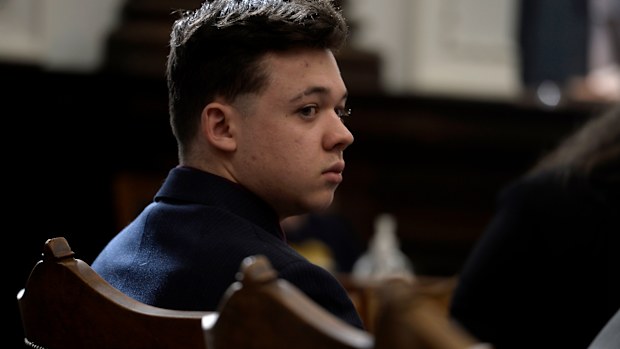 Kyle Rittenhouse listens as his lawyer gives opening statements to the jury at the Kenosha County Courthouse in Kenosha.