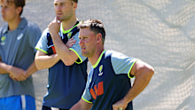 ADELAIDE, AUSTRALIA - DECEMBER 15: Josh Inglis and Beau Webster during an Australia nets session at Adelaide Oval on December 15, 2025 in Adelaide, Australia. (Photo by Sarah Reed/Getty Images)