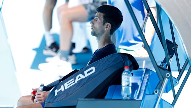 Novak Djokovic during a practice session ahead of the 2022 Australian Open at Melbourne Park.