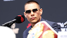SYDNEY, AUSTRALIA - MARCH 10: Tim Tszyu watches on as he listens during the official press conference ahead of the ahead of the WBO super-welterweight world title fight between Tim Tszyu and Tony Harrison at The Royal Botanic Gardens on March 10, 2023 in Sydney, Australia. (Photo by Mark Kolbe/Getty Images)