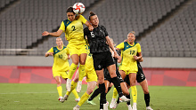 CHOFU, JAPAN - JULY 21: Sam Kerr #2 of Team Australia scores their side's second goal during the Women's First Round Group G match between Australia and New Zealand during the Tokyo 2020 Olympic Games at Tokyo Stadium on July 21, 2021 in Chofu, Tokyo, Japan. (Photo by Dan Mullan/Getty Images)