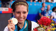 Lauren Burns pictured with her gold medal in Sydney.
