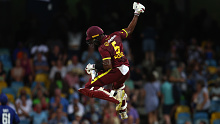 Matthew Forde of West Indies celebrates victory.