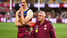 Chris Fagan and Joe Daniher in round 24, 2024.