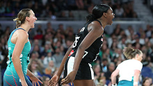 Shimona Nelson of the Magpies calls out.