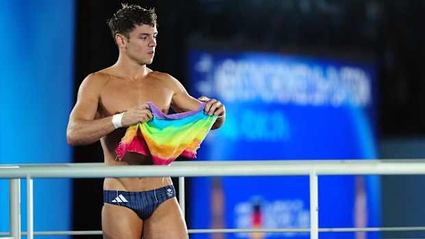 Great Britain's Tom Daley during the men's synchronised 10m platform final at Paris 2024.