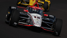 Will Power (No.12) is followed by Scott McLaughlin (No.3) in practice for the Indianapolis 500.