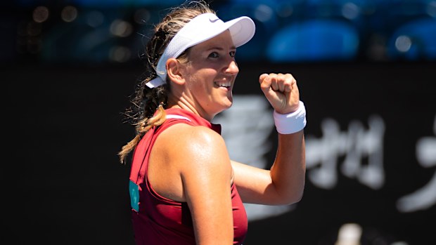 Victoria Azarenka of Belarus in action during her third-round singles match against Elina Svitolina.