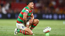 BRISBANE, AUSTRALIA - MARCH 14: Latrell Mitchell of the Rabbitohs prepares to kick during the round two NRL match between Brisbane Broncos and South Sydney Rabbitohs at Suncorp Stadium, on March 14, 2024, in Brisbane, Australia. (Photo by Chris Hyde/Getty Images)