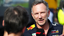 Red Bull Racing Team Principal Christian Horner talks to media.