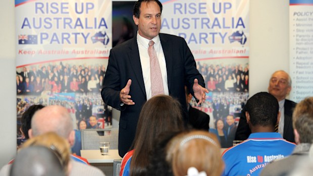 Geoff Shaw speaking at a Rise Up Australia party function. (AAP)