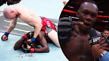 Israel Adesanya reacts after his loss to Joe Pyfer.
