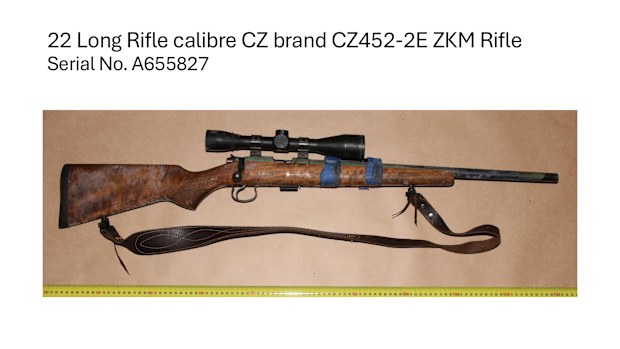 The CZ 452-2E .22 calibre bolt-action rifle used by Stacey Train to fire at police vehicles in Wieambilla.