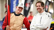 Sebastian Vettel of Germany and Mick Schumacher of Germany during the Race of Champions at Accor Stadium.