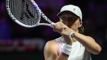 Iga Swiatek of Poland during her match against Coco Gauff of USA on day 4 of the 2024 WTA Finals, part of the Hologic WTA Tour, held at King Saud University Indoor Arena on November 05, 2024, in Riyadh, Saudi Arabia. (Photo by Artur Widak/NurPhoto)