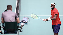 Frances Tiafoe incensed by the call.