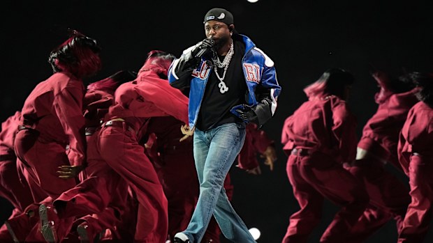 Kendrick Lamar performs during halftime of the NFL Super Bowl 59 football game between the Kansas City Chiefs and the Philadelphia Eagles on Feb. 9, 2025, in New Orleans. 
