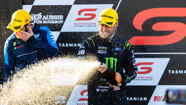 Cameronas Watersas #6 Monster Castrol Racing Ford Mustang GT vairuotojas per Ned Whiskey Tasmania Supersprint, 2024 Supercars Championship Series dalį Symmons Plains Raceway, 2024 m. rugpjūčio 18 d. Lonceston, Australijoje. (Nuotrauka Daniel Kalisz / Getty Images)