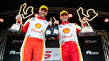Brodie Kostecki driver of the #38 Shell V-Power Racing Ford Mustang GT, Todd Hazelwood co-driver of the #38 Shell V-Power Racing Ford Mustang GT during The Bend Enduro, part of the 2025 Supercars Championship, at CARCO.COM.AU Raceway on September 14, 2025 in Tailem Bend, Australia.