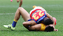 Liam Duggan was concussed after Cameron drove him into the turf.