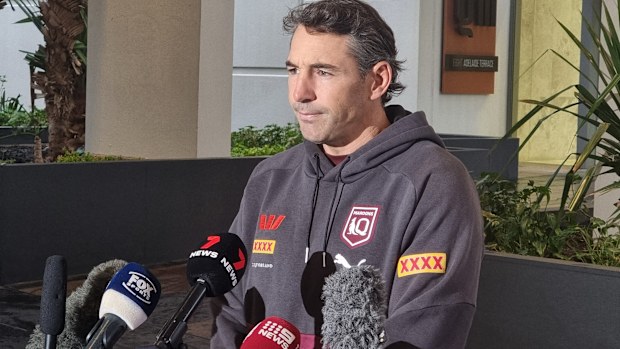 Queensland coach Billy Slater addresses media in Perth.
