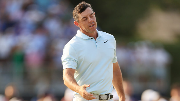 Rory McIlroy of Northern Ireland reacts after finishing the final round of the 124th U.S. Open at Pinehurst Resort on June 16, 2024 in Pinehurst, North Carolina. (Photo by Sean M. Haffey/Getty Images)