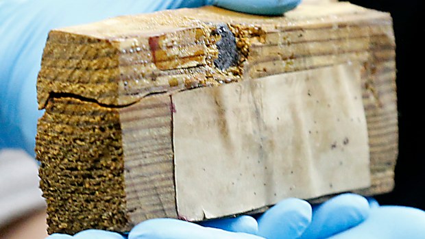 A block of wood with a bullet embedded was another artefact uncovered inside the time capsule.  