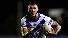 SYDNEY, AUSTRALIA - FEBRUARY 15: Bronson Xerri of the Bulldogs runs the ball during the NRL Pre-season challenge match between Canterbury Bulldogs and Melbourne Storm at Belmore Sports Ground on February 15, 2024 in Sydney, Australia. (Photo by Brendon Thorne/Getty Images)