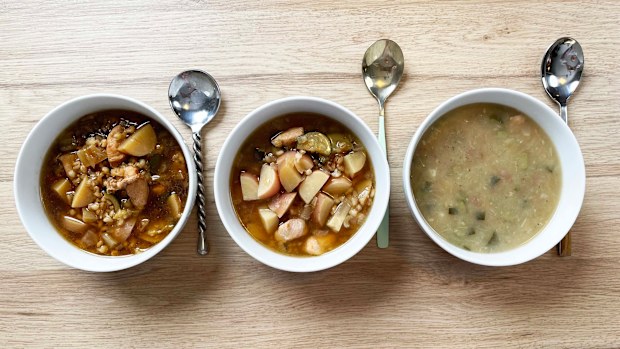 Same recipe cooked in three different slow cookers