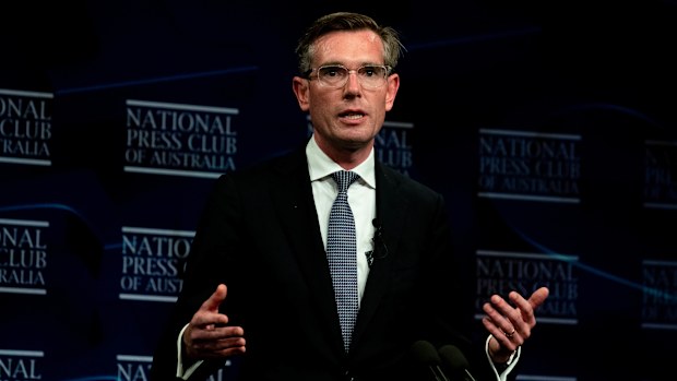 NSW Premier Dominic Perrottet addresses the Press Club in Sydney. 8th December 20221 Photo: Janie Barrett