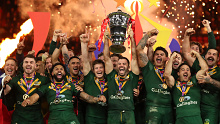 Australia celebrate their Rugby League World Cup win in 2022. 
