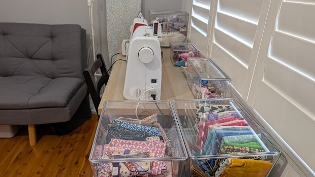 Sewing room storage makeover with Kmart's smooth and shiny plastic tubs