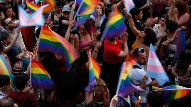 Activists gathered in Istanbul to promote rights for gay and transgender people yesterday before police dispersed the crowd using tear gas. 
