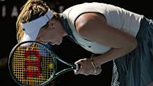 Anastasia Pavlyuchenkova of Russia reacts.
