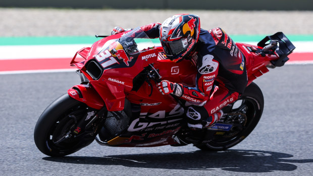 Pedro Acosta of Spain and Red Bull GASGAS Tech3 seen in action during the MotoGP GP7 Gran Premio d'Italia Brembo - Sprint Race at Mugello Circuit. (Photo by Fabrizio Carabelli/SOPA Images/LightRocket via Getty Images)