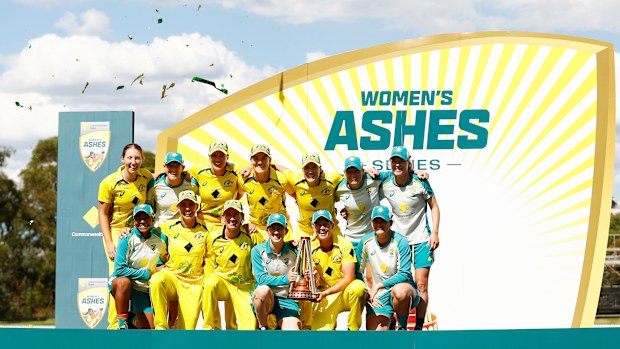 Australia celebrates winning game three and the Women's Ashes One Day International series.