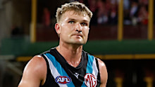 Ollie Wines (left) and Connor Rozee of the Power look dejected.