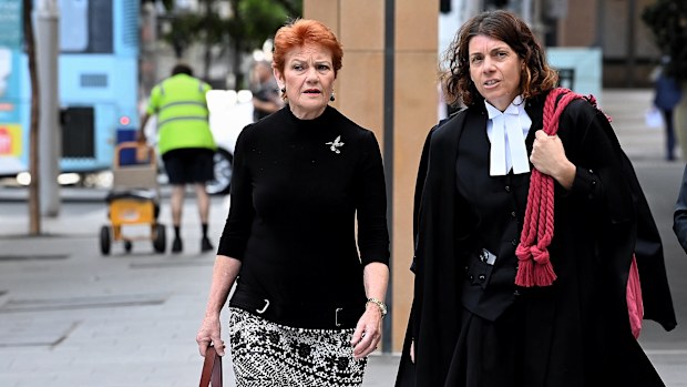 One Nation leader Pauline Hanson (left) and Barrister Sue Chrysanthou SC (right) arrive at court in Sydney. Hanson is appealling a decision that found a tweet towards Greens Senator Mehreen Faruqi to have been intimidating and 'seriously offensive.'