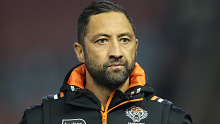 NEWCASTLE, AUSTRALIA - JULY 14: Benji Marshall Assistant Coach of the Tigers pre game during the round 20 NRL match between Newcastle Knights and Wests Tigers at McDonald Jones Stadium on July 14, 2023 in Newcastle, Australia. (Photo by Scott Gardiner/Getty Images)